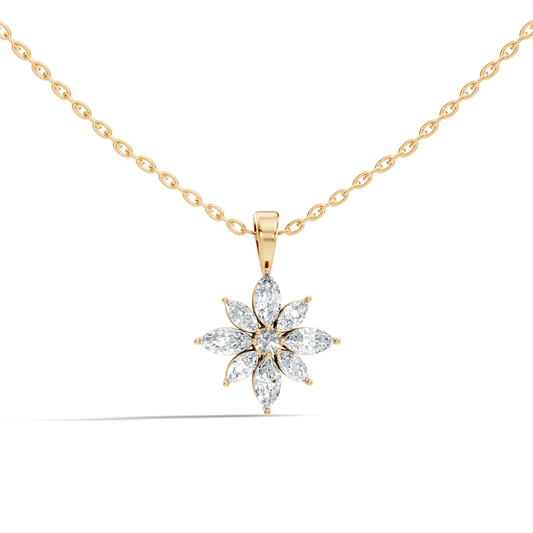 14k Solid Gold Round & Marquise shape Natural-Lab Grown Diamond Elegance Diamond Pendant - HIGHCARAT DIAMONDS