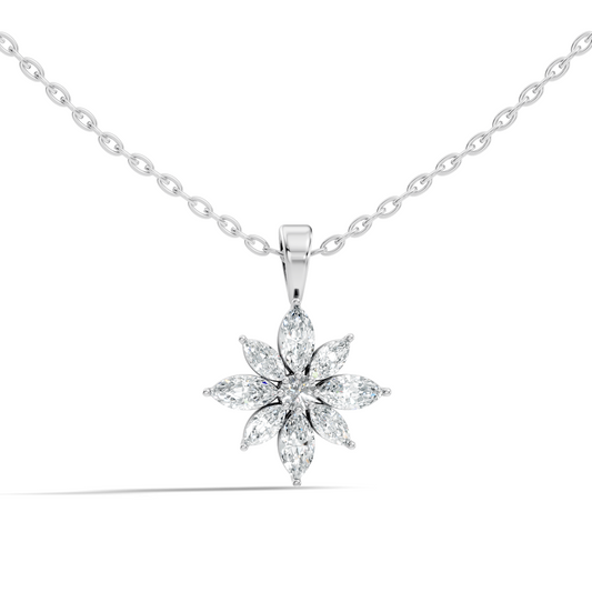 14k Solid Gold Round & Marquise shape Natural-Lab Grown Diamond Elegance Diamond Pendant - HIGHCARAT DIAMONDS