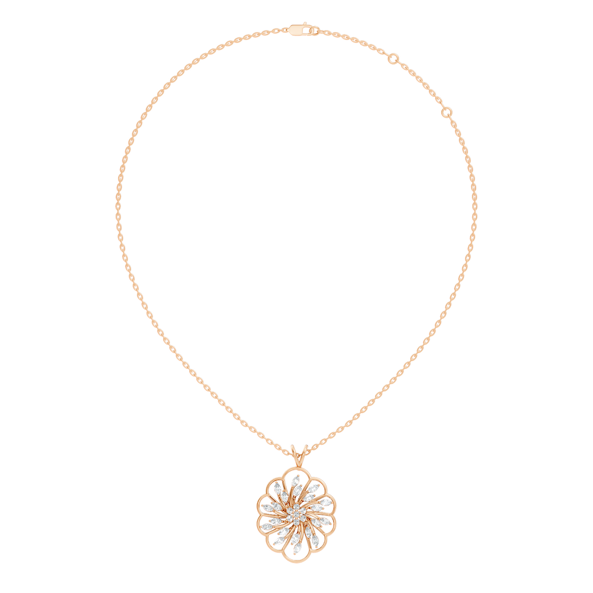 Elegant Vintage Pendant With Marquise & Round Cut Diamond Necklace For Anniversaries - HIGHCARAT DIAMONDS