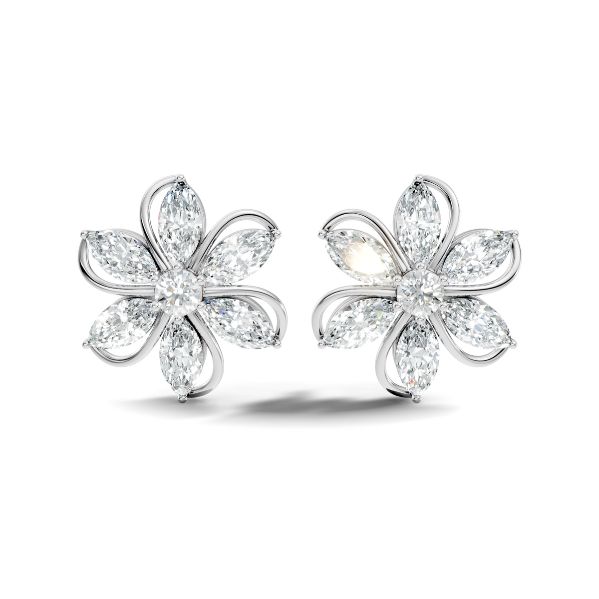 3.24 Ct Marquise & Round Shapes 10k Solid Rose Gold Lab Grown Diamond Classic New Earrings For Her - HIGHCARAT DIAMONDS