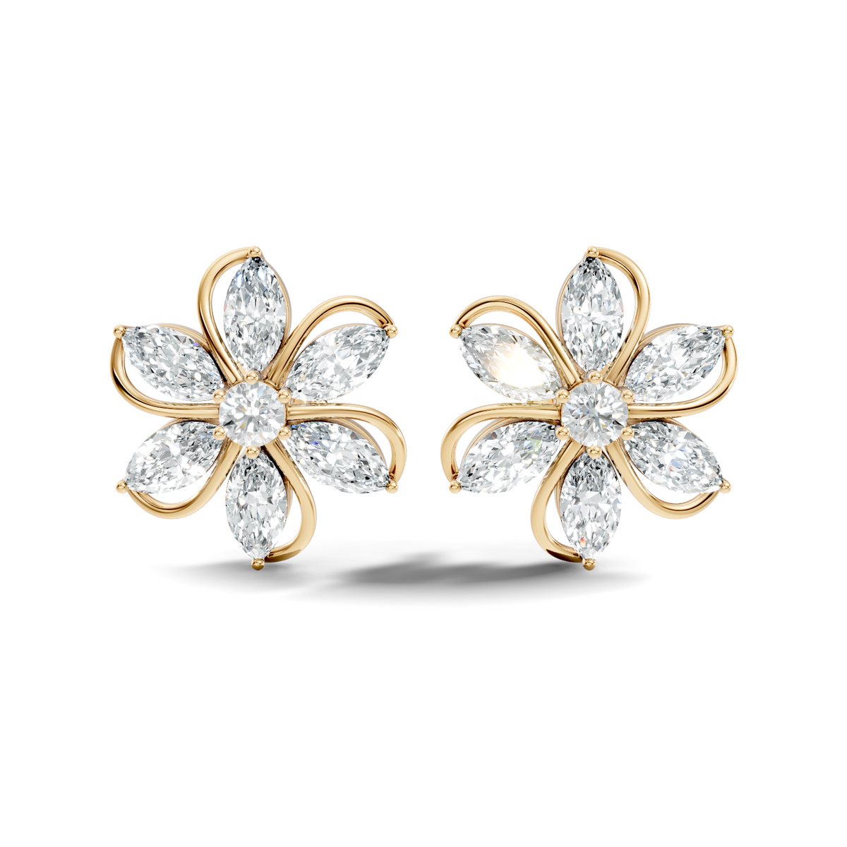 3.24 Ct Marquise & Round Shapes 10k Solid Rose Gold Lab Grown Diamond Classic New Earrings For Her - HIGHCARAT DIAMONDS