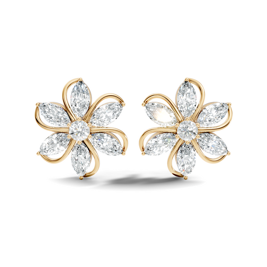 3.24 Ct Marquise & Round Shapes 10k Solid Rose Gold Lab Grown Diamond Classic New Earrings For Her - HIGHCARAT DIAMONDS