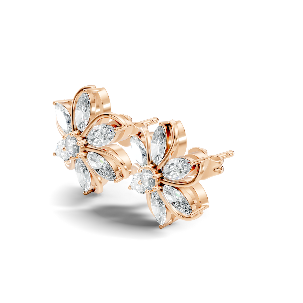 3.24 Ct Marquise & Round Shapes 10k Solid Rose Gold Lab Grown Diamond Classic New Earrings For Her - HIGHCARAT DIAMONDS