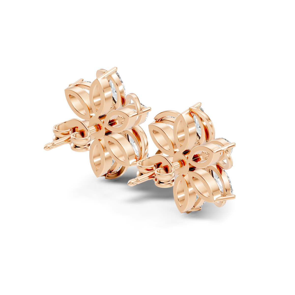 3.24 Ct Marquise & Round Shapes 10k Solid Rose Gold Lab Grown Diamond Classic New Earrings For Her - HIGHCARAT DIAMONDS