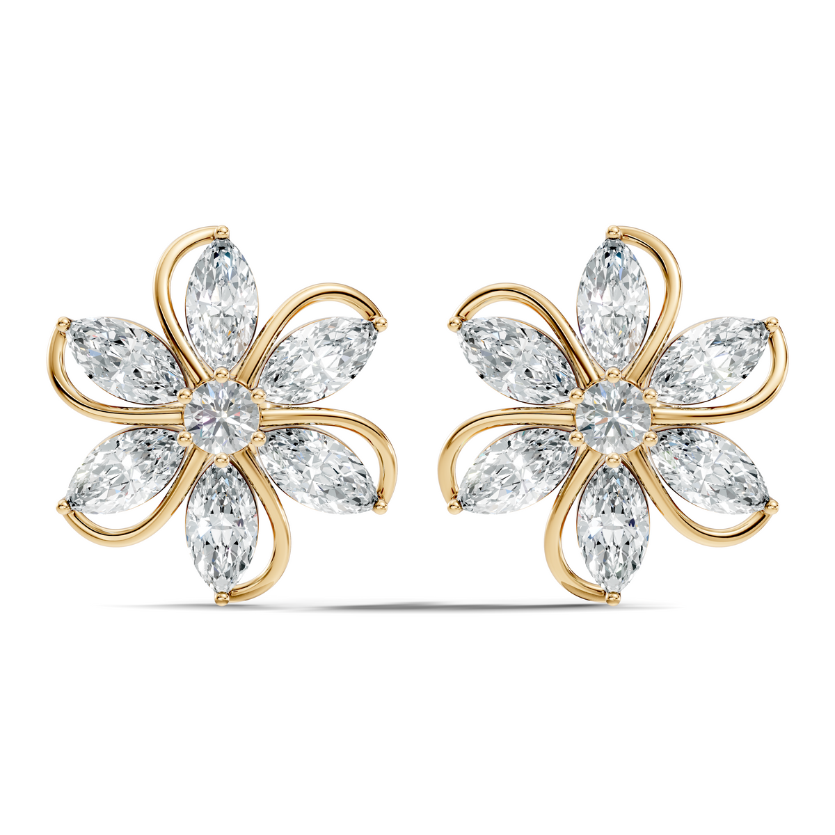 3.24 Ct Marquise & Round Shapes 10k Solid Rose Gold Lab Grown Diamond Classic New Earrings For Her - HIGHCARAT DIAMONDS