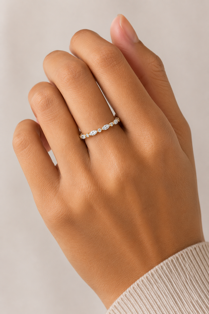 Marquise And Round Cut Lab Or Natural Diamond Ring For Anniversary Gift In 14 KT Solid Gold - HIGHCARAT DIAMONDS