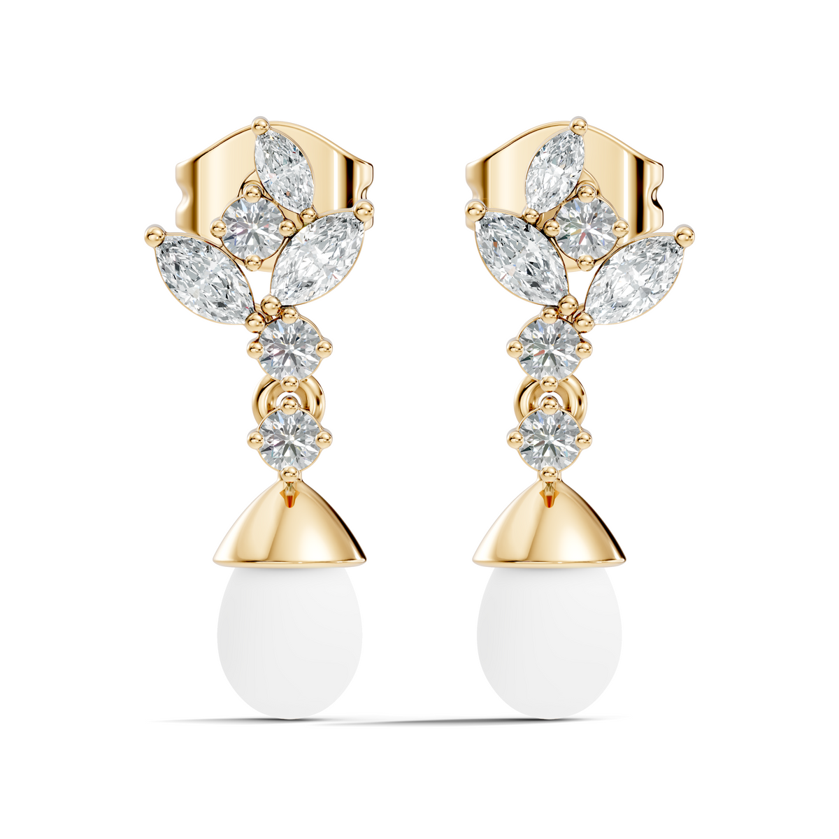 Marquise And Round Shape Natural & Lab grown Diamond dazzling Shinny Diamond Earrings For New Party Wear Look - HIGHCARAT DIAMONDS