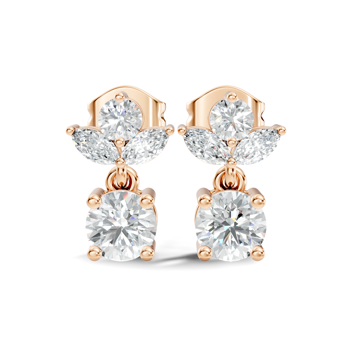 Timeless 1.60 Ct Lab Grown Round Brilliant & Marquise Diamond Drop Earrings - HIGHCARAT DIAMONDS