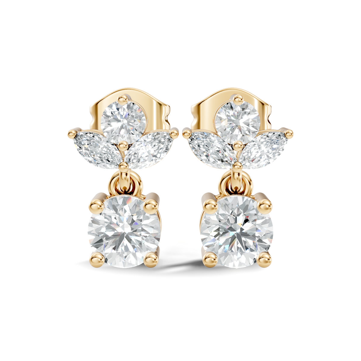 Timeless 1.60 Ct Lab Grown Round Brilliant & Marquise Diamond Drop Earrings - HIGHCARAT DIAMONDS