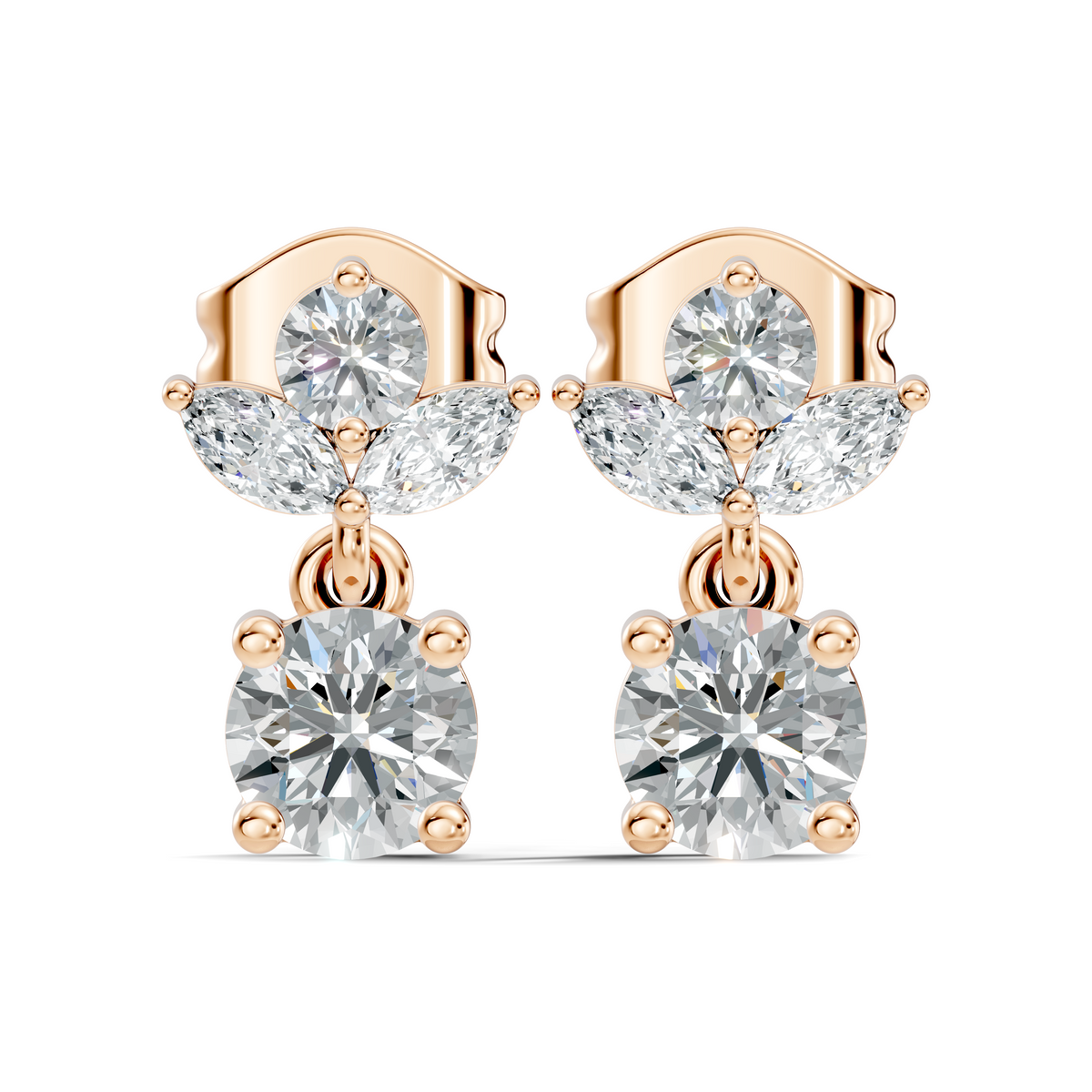 Timeless 1.60 Ct Lab Grown Round Brilliant & Marquise Diamond Drop Earrings - HIGHCARAT DIAMONDS