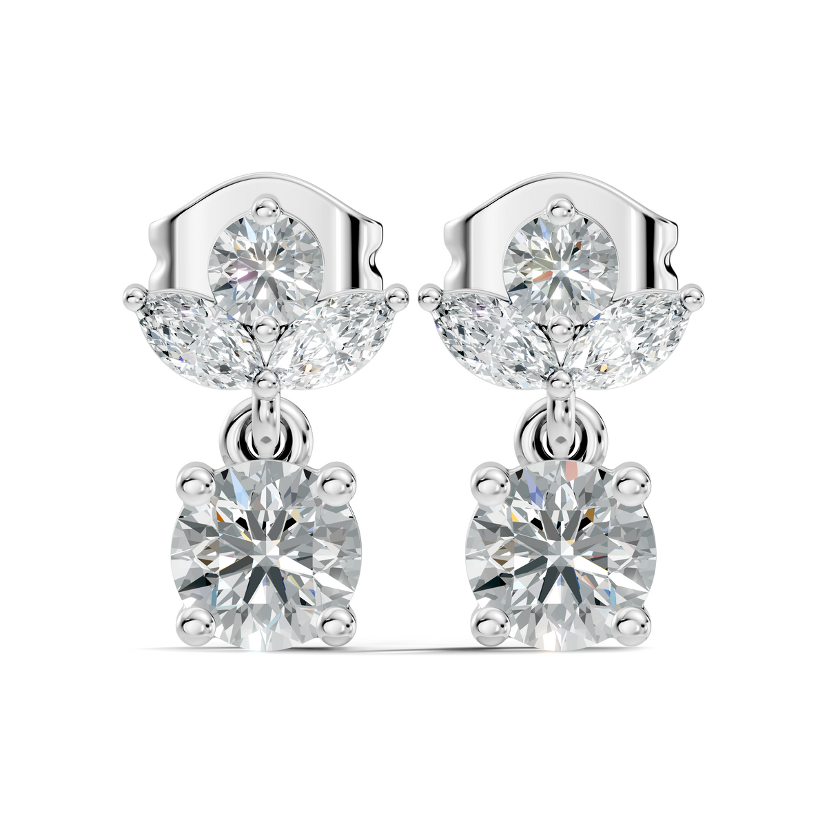 Timeless 1.60 Ct Lab Grown Round Brilliant & Marquise Diamond Drop Earrings - HIGHCARAT DIAMONDS