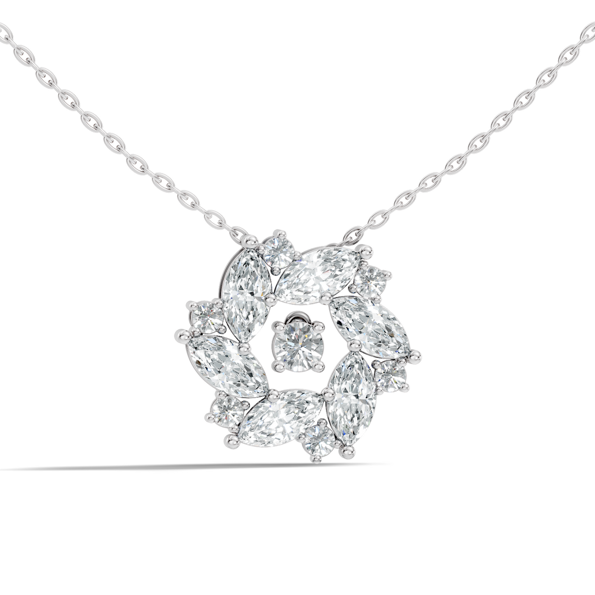 Pear Cut Sparkling Floral Halo Pendant Sustainable Diamond Necklace For Women - HIGHCARAT DIAMONDS