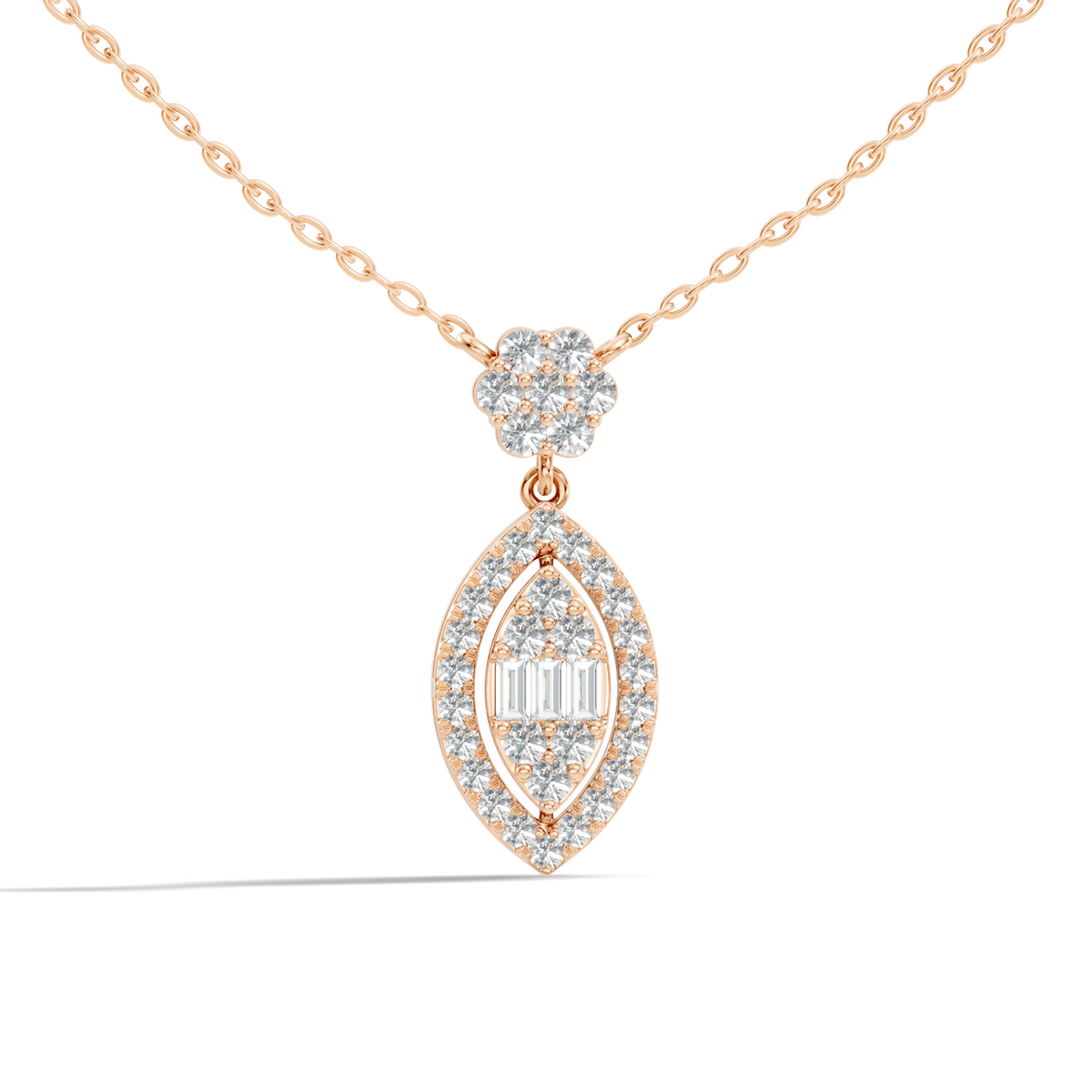 14K Solid Gold Pendant With 0.98 CT Lab-Grown baguette Or Round Diamond Minimalist Jewelry - HIGHCARAT DIAMONDS