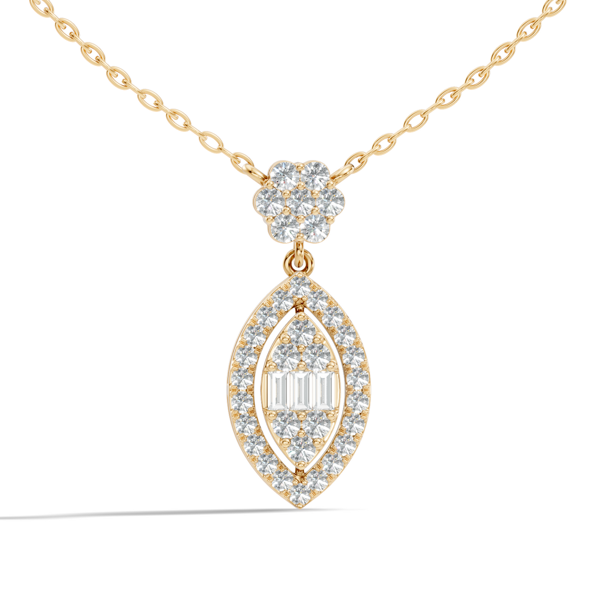 14K Solid Gold Pendant With 0.98 CT Lab-Grown baguette Or Round Diamond Minimalist Jewelry - HIGHCARAT DIAMONDS