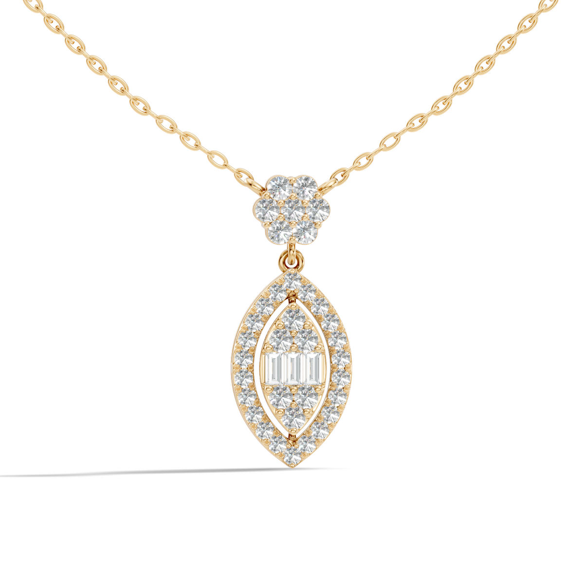 14K Solid Gold Pendant With 0.98 CT Lab-Grown baguette Or Round Diamond Minimalist Jewelry - HIGHCARAT DIAMONDS