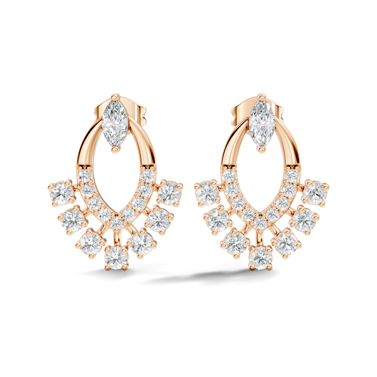 10k Solid Marquise & Round Cut Lab Grown Diamond Shine Dazzling Diamond Earrings For Women - HIGHCARAT DIAMONDS