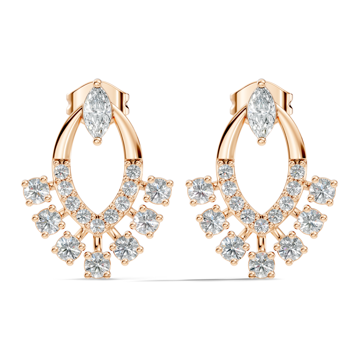 10k Solid Marquise & Round Cut Lab Grown Diamond Shine Dazzling Diamond Earrings For Women - HIGHCARAT DIAMONDS