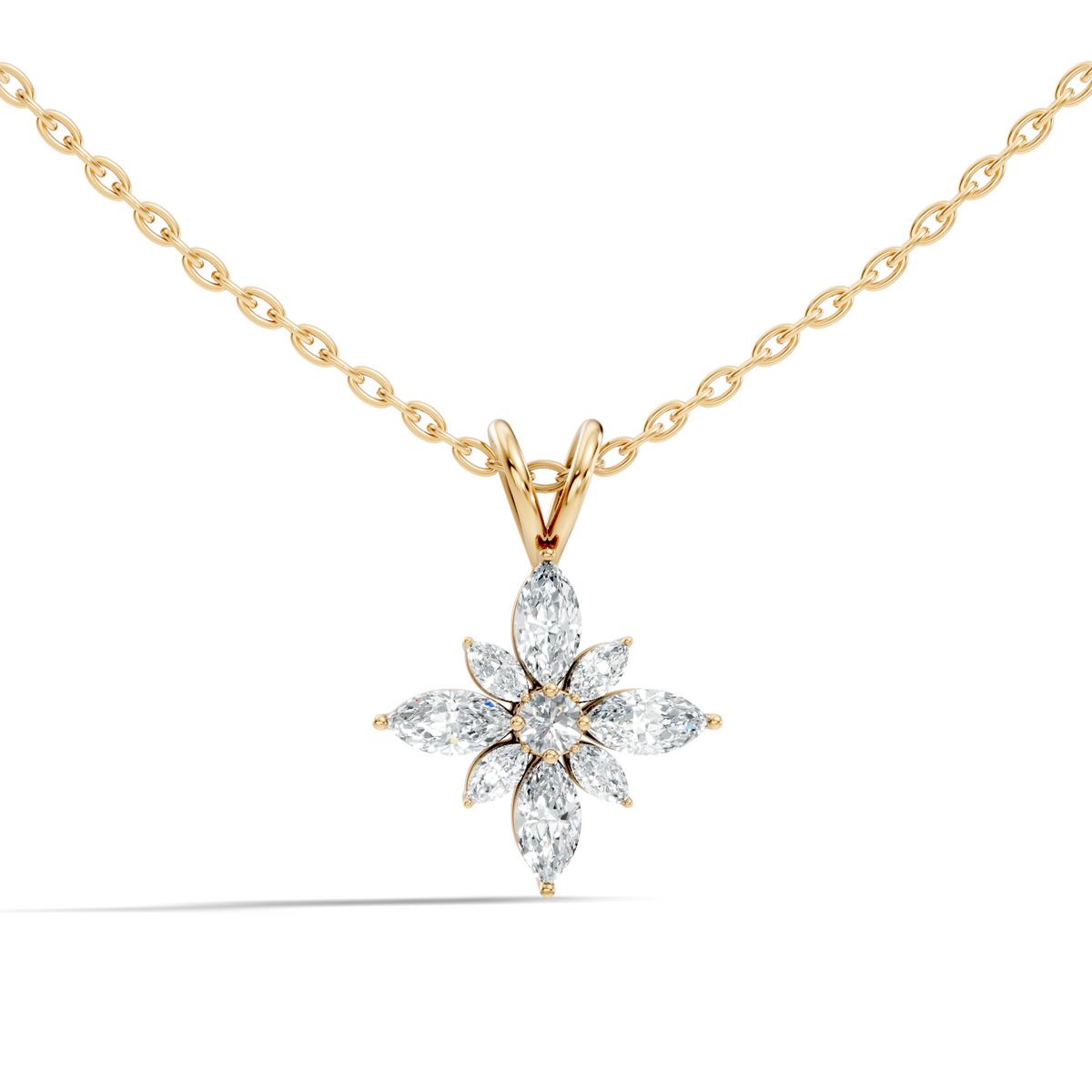 Timeless 14K Gold Marquise Cut Diamond Necklace Vintage Inspired Anniversary Gift For Her - HIGHCARAT DIAMONDS