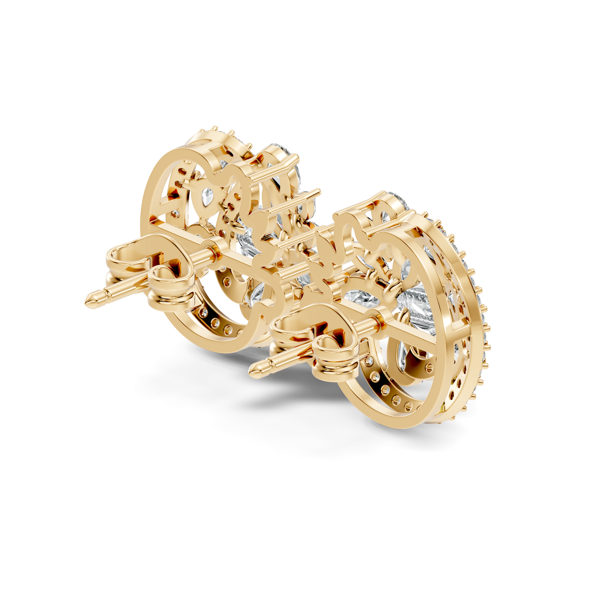 Vintage Marquise and Pear Diamond Stud Earrings In 18K Solid Yellow Gold For Her - HIGHCARAT DIAMONDS