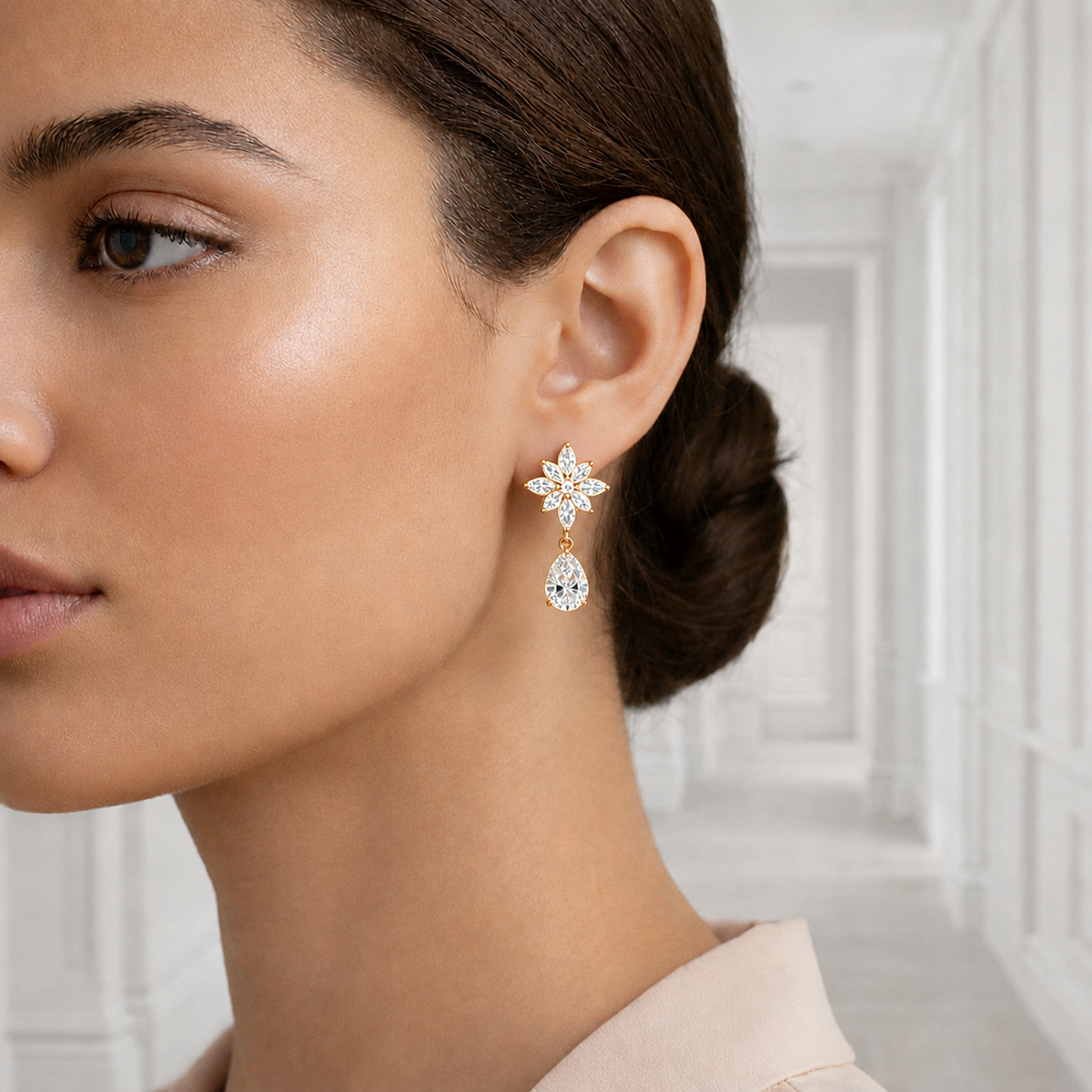 Marquise and Pear Lab Grown Diamond Rose Gold Drop Earring - HIGHCARAT DIAMONDS