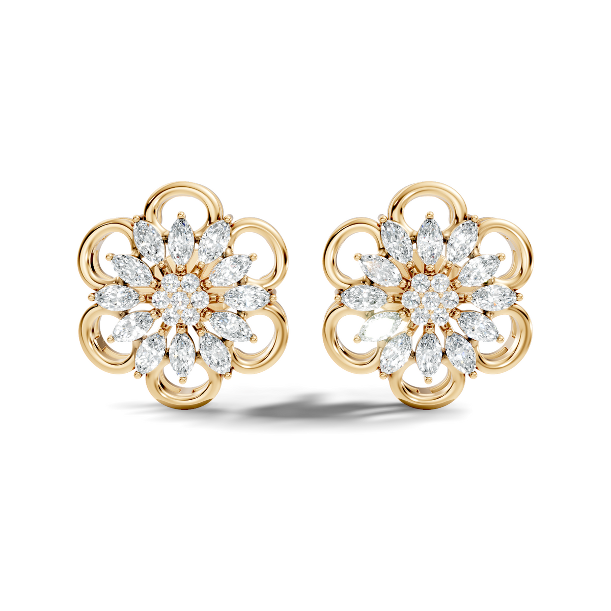 10k Solid White Gold Marquise & Round Cut Lab Grown & Natural Diamond Earrings For Women - HIGHCARAT DIAMONDS