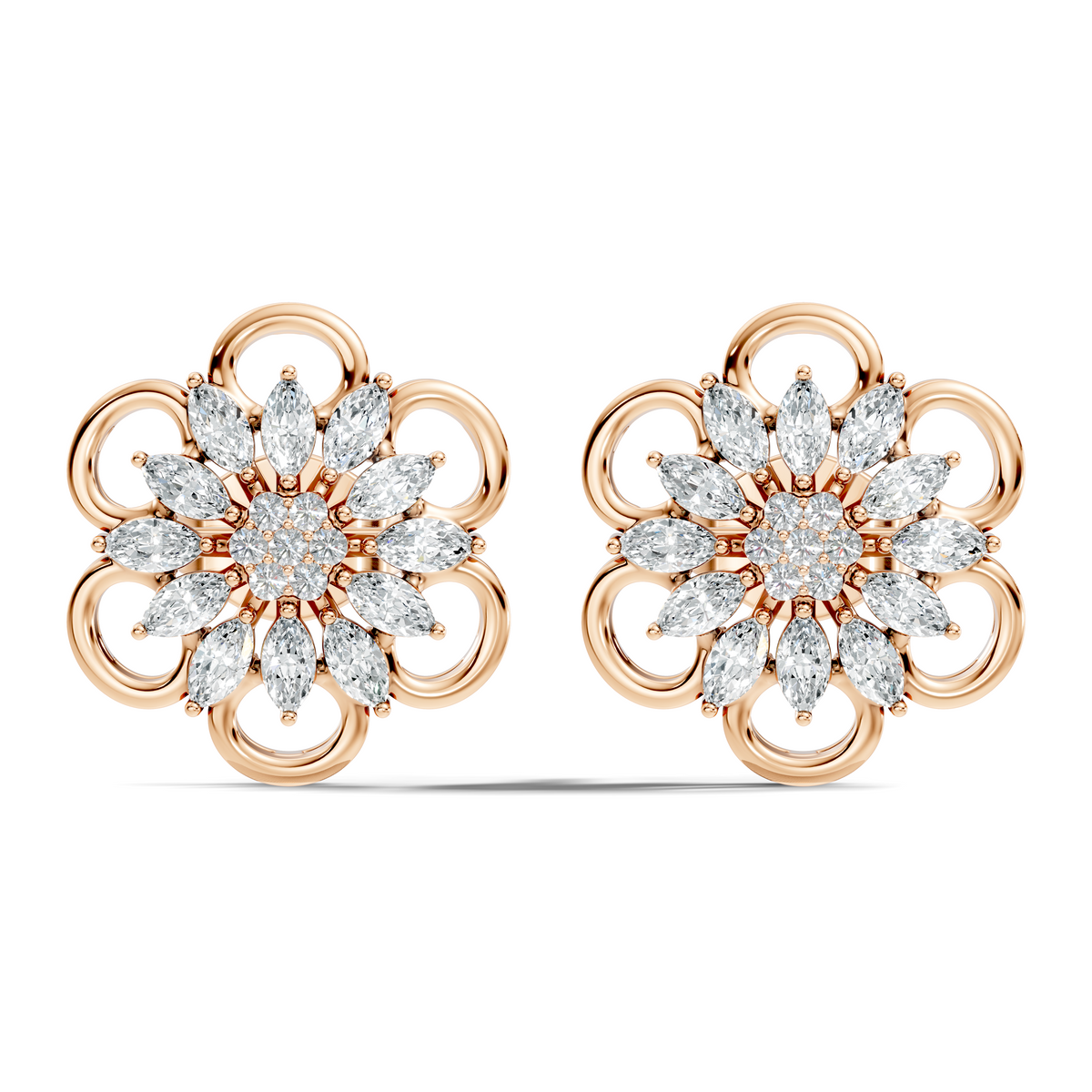 10k Solid White Gold Marquise & Round Cut Lab Grown & Natural Diamond Earrings For Women - HIGHCARAT DIAMONDS