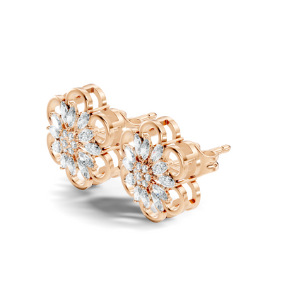 10k Solid White Gold Marquise & Round Cut Lab Grown & Natural Diamond Earrings For Women - HIGHCARAT DIAMONDS
