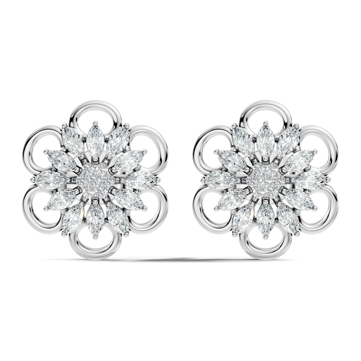 10k Solid White Gold Marquise & Round Cut Lab Grown & Natural Diamond Earrings For Women - HIGHCARAT DIAMONDS