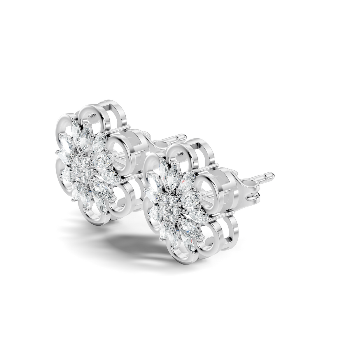10k Solid White Gold Marquise & Round Cut Lab Grown & Natural Diamond Earrings For Women - HIGHCARAT DIAMONDS