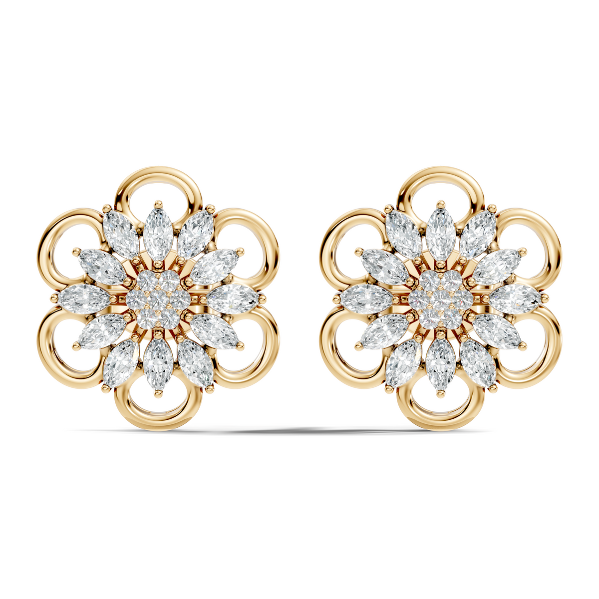 10k Solid White Gold Marquise & Round Cut Lab Grown & Natural Diamond Earrings For Women - HIGHCARAT DIAMONDS