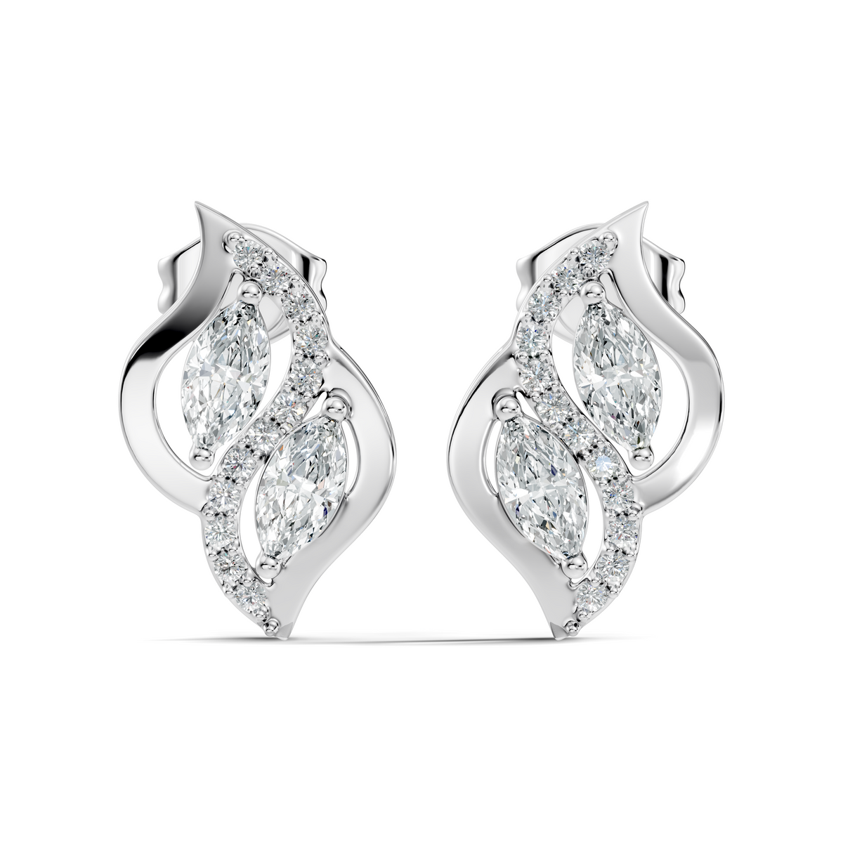 Marquise And Round Cut Lab Grown Diamond Earring Antique Delicate Daily wear Stud Earring For Women's - HIGHCARAT DIAMONDS