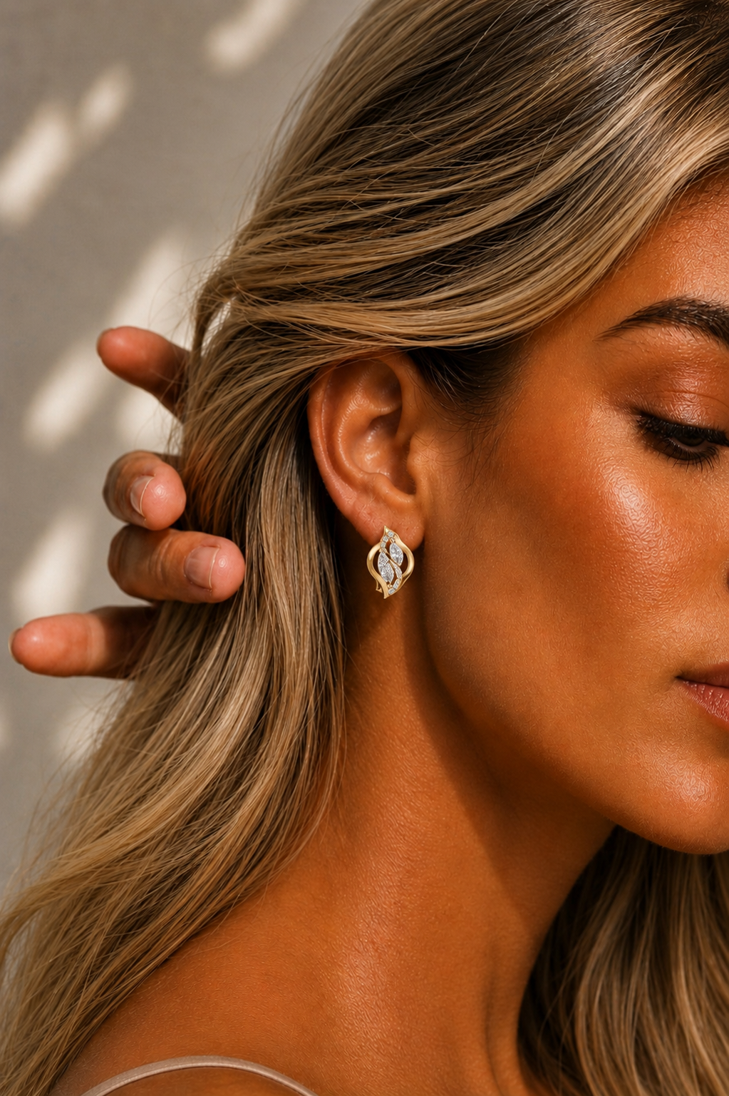 Marquise and Round Cut Lab Grown Diamond Twist Stud Earring - HIGHCARAT DIAMONDS #wearthelook