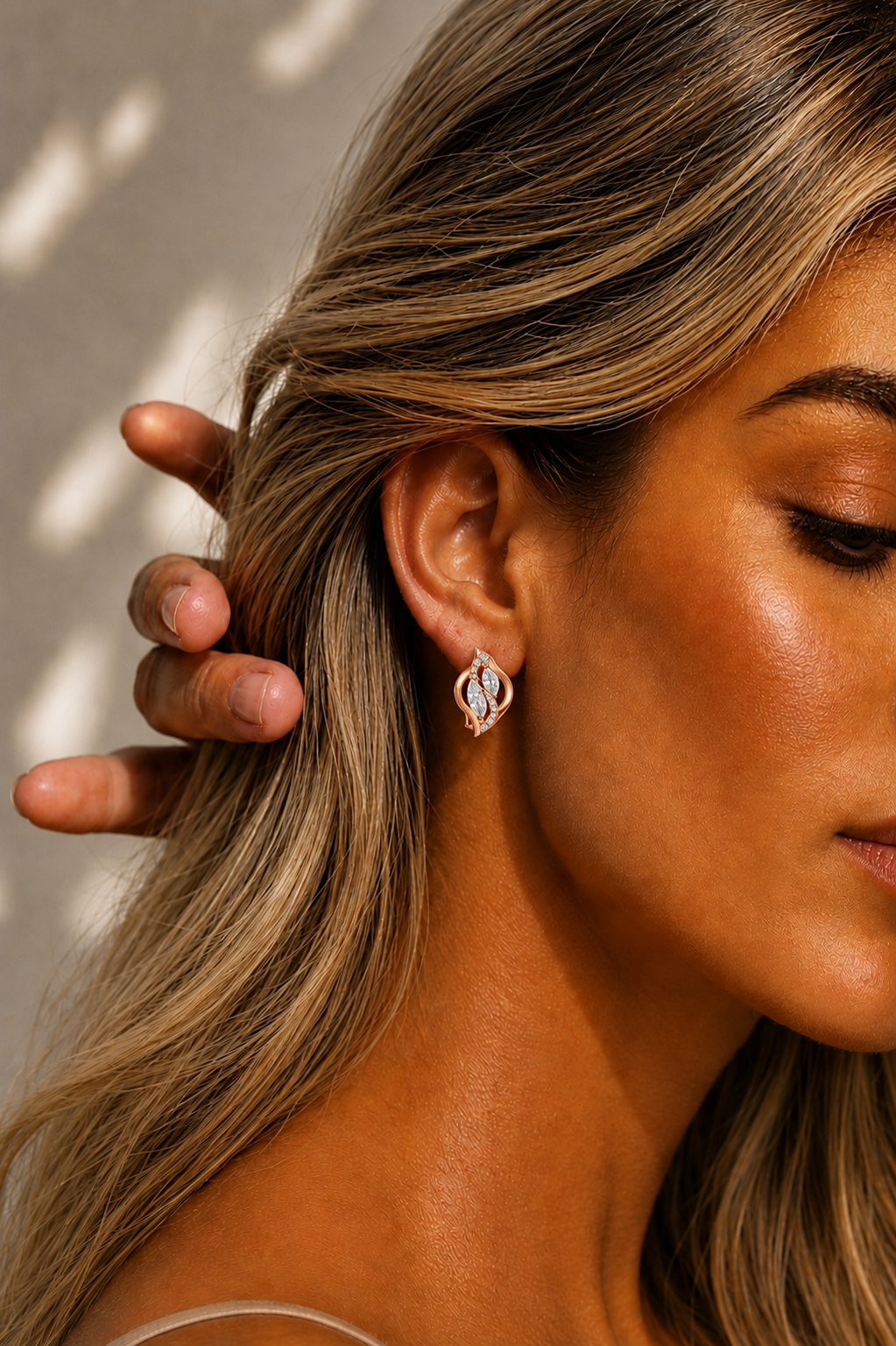 Marquise and Round Cut Lab Grown Diamond Twist Stud Earring - HIGHCARAT DIAMONDS #wearthelook
