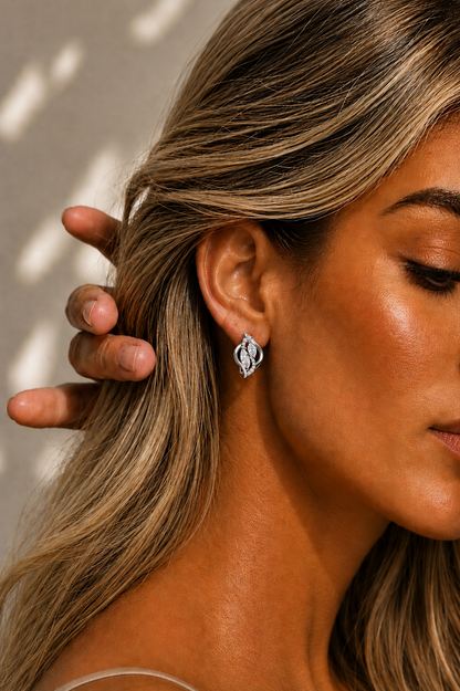 Marquise and Round Cut Lab Grown Diamond Twist Stud Earring - HIGHCARAT DIAMONDS #wearthelook