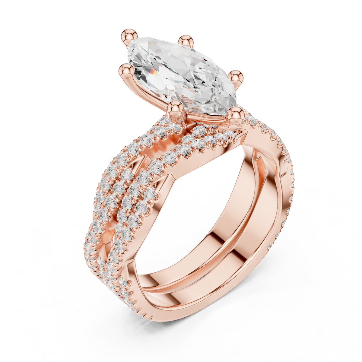 3.23 CT Colorless Marquise Shape Lab Grown Diamond Ring, Round 14K Solid Gold Perfect, Stunning proposal Ring - HIGHCARAT DIAMONDS