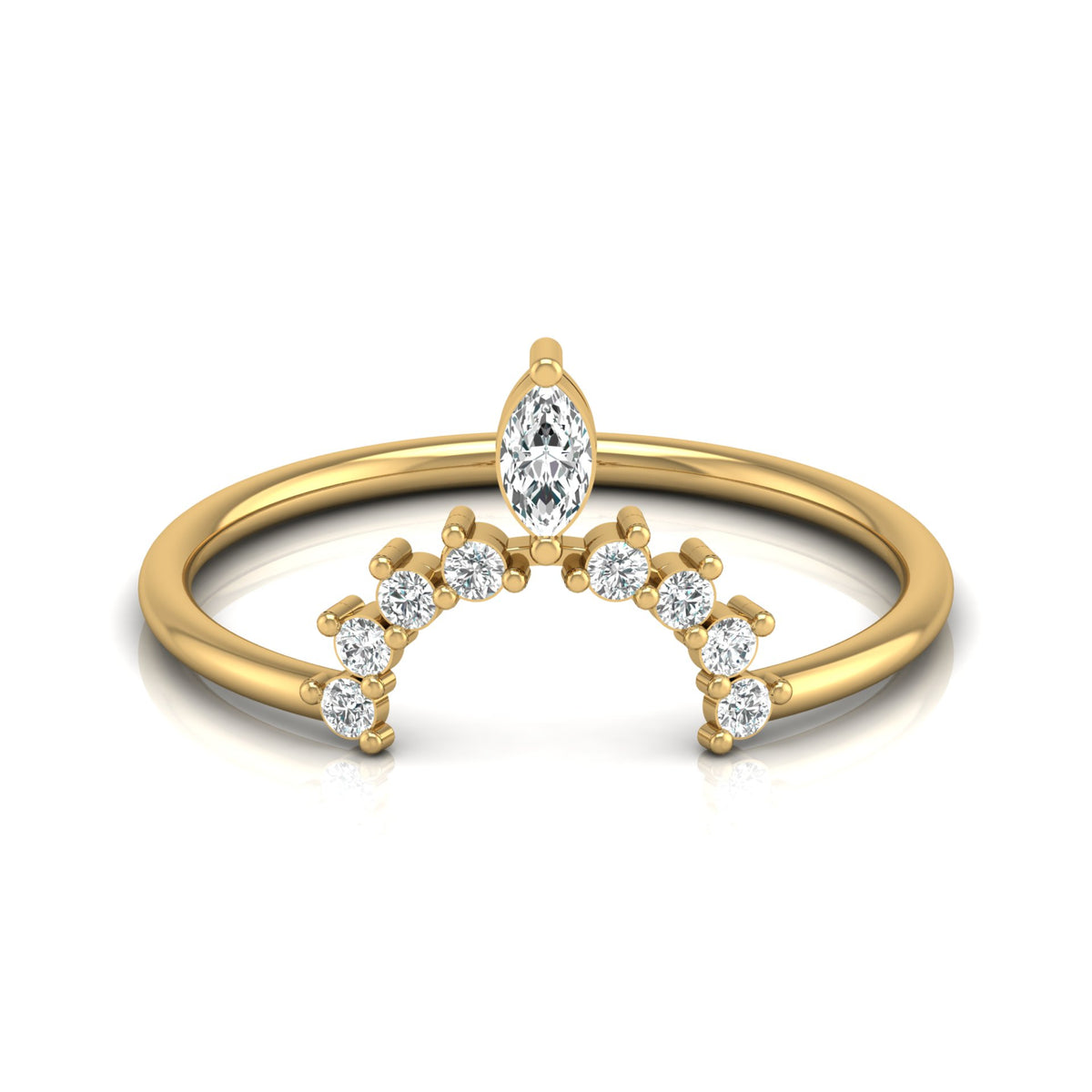 Marquise and Round Diamond Tiara Crown Ring In 14KT Gold Elegant Stacking Or Wedding Band for Women's - HIGHCARAT DIAMONDS