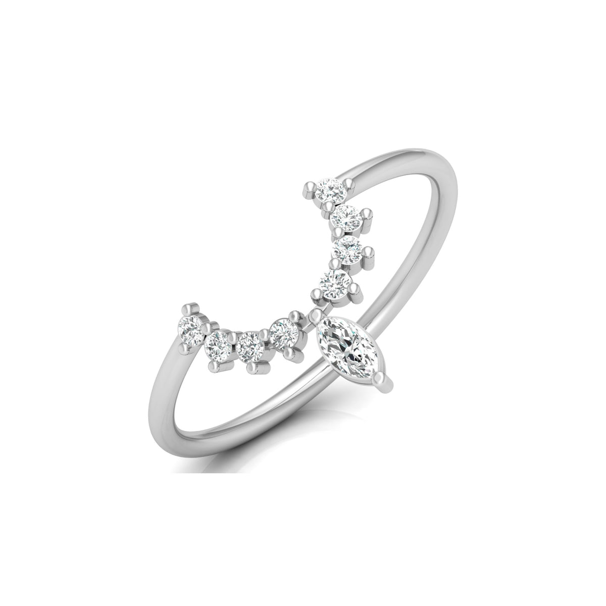 Marquise and Round Diamond Tiara Crown Ring In 14KT Gold Elegant Stacking Or Wedding Band for Women's - HIGHCARAT DIAMONDS