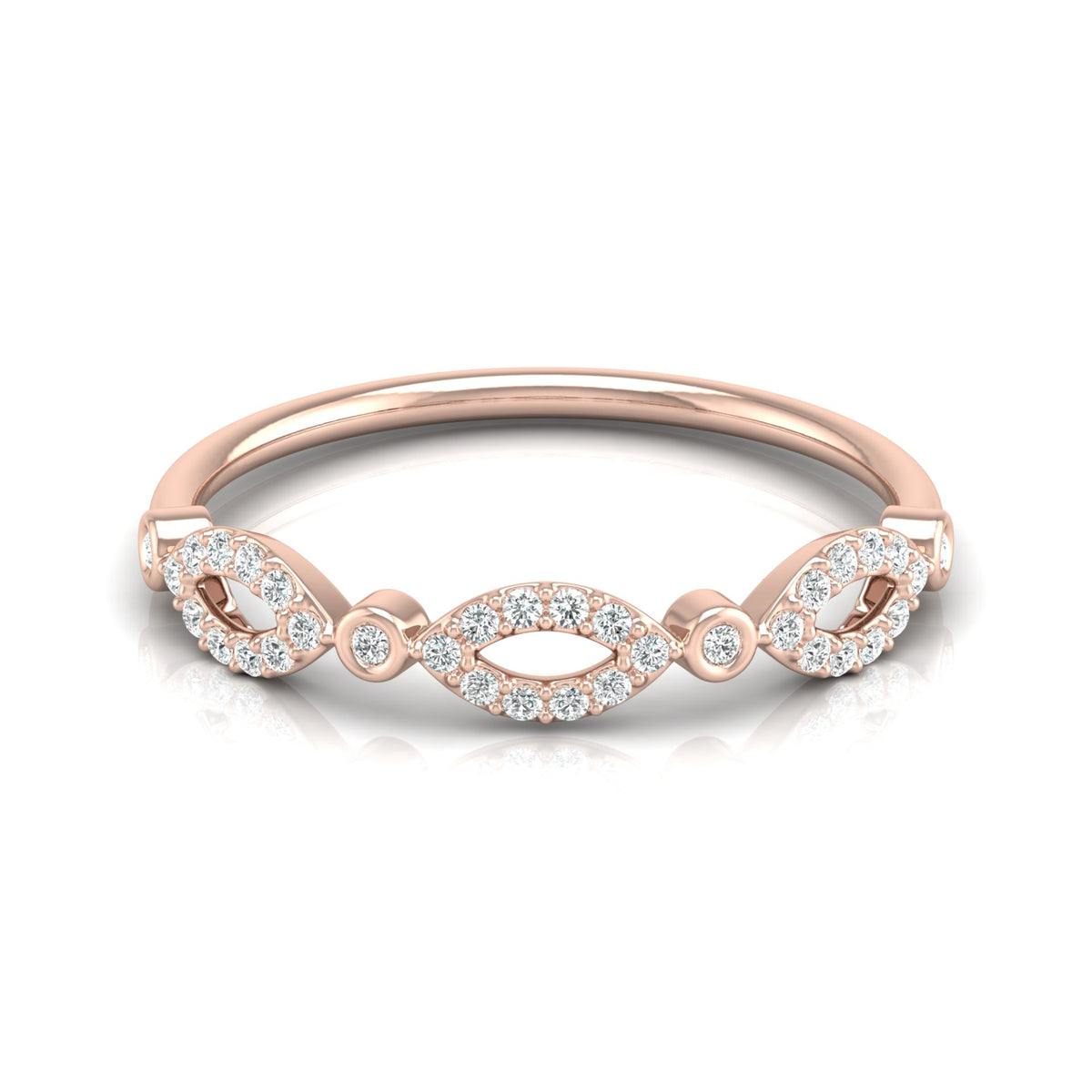 Marquise and Round Diamond Wedding Band Ring Stackable Design for Women in 14 KT Solid Gold - HIGHCARAT DIAMONDS