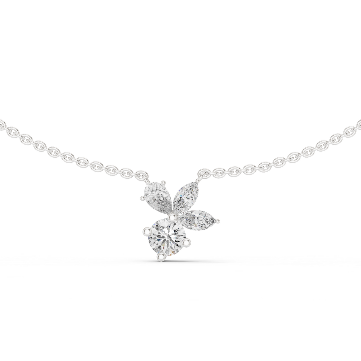 2.21 Carat Marquise ,Pear & Round Shape Lab Grown  Solitaire Vintage Four Stone Diamond Necklace For Party Wear Look - HIGHCARAT DIAMONDS