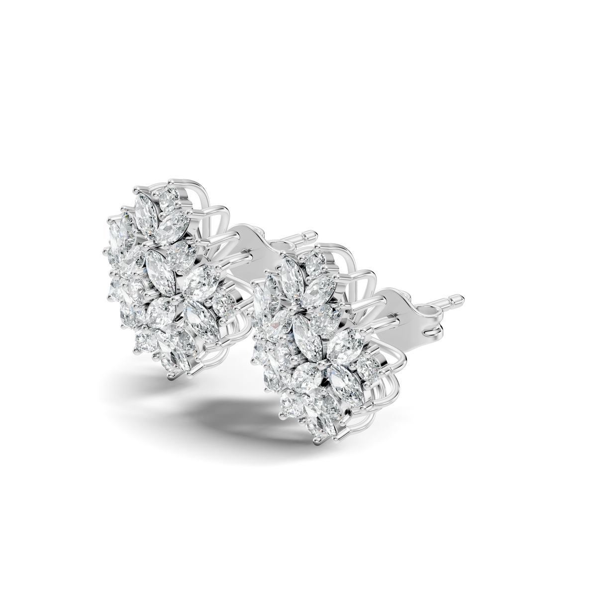 Stunning Vintage Diamond Studs Marquise & Round Cut Perfect Women's Gift - HIGHCARAT DIAMONDS