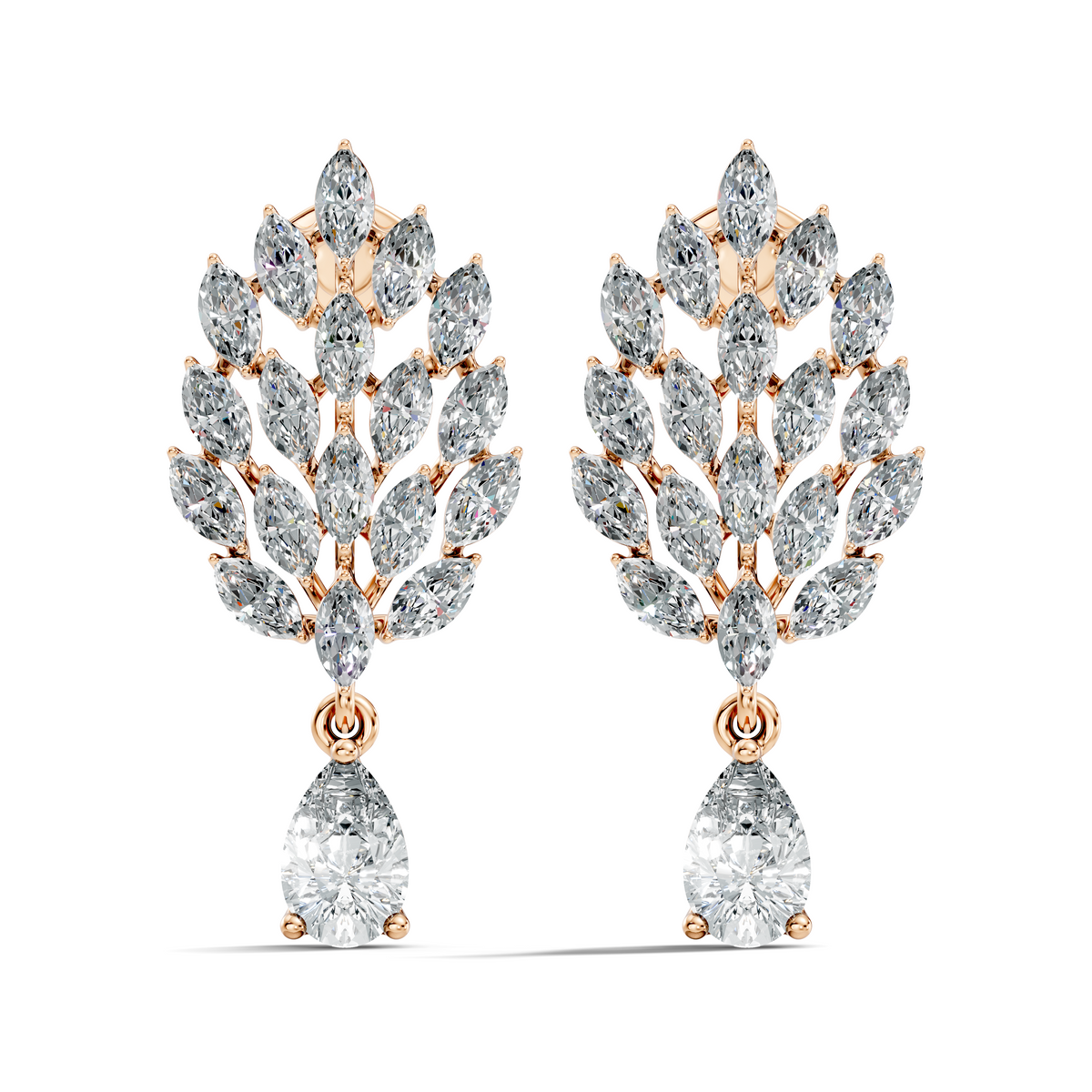 Marquise & Pear Shape 4.80 Ct 18k Solid Gold Sparkling Shinny  Vintage Style Party Wear Diamond Earrings - HIGHCARAT DIAMONDS