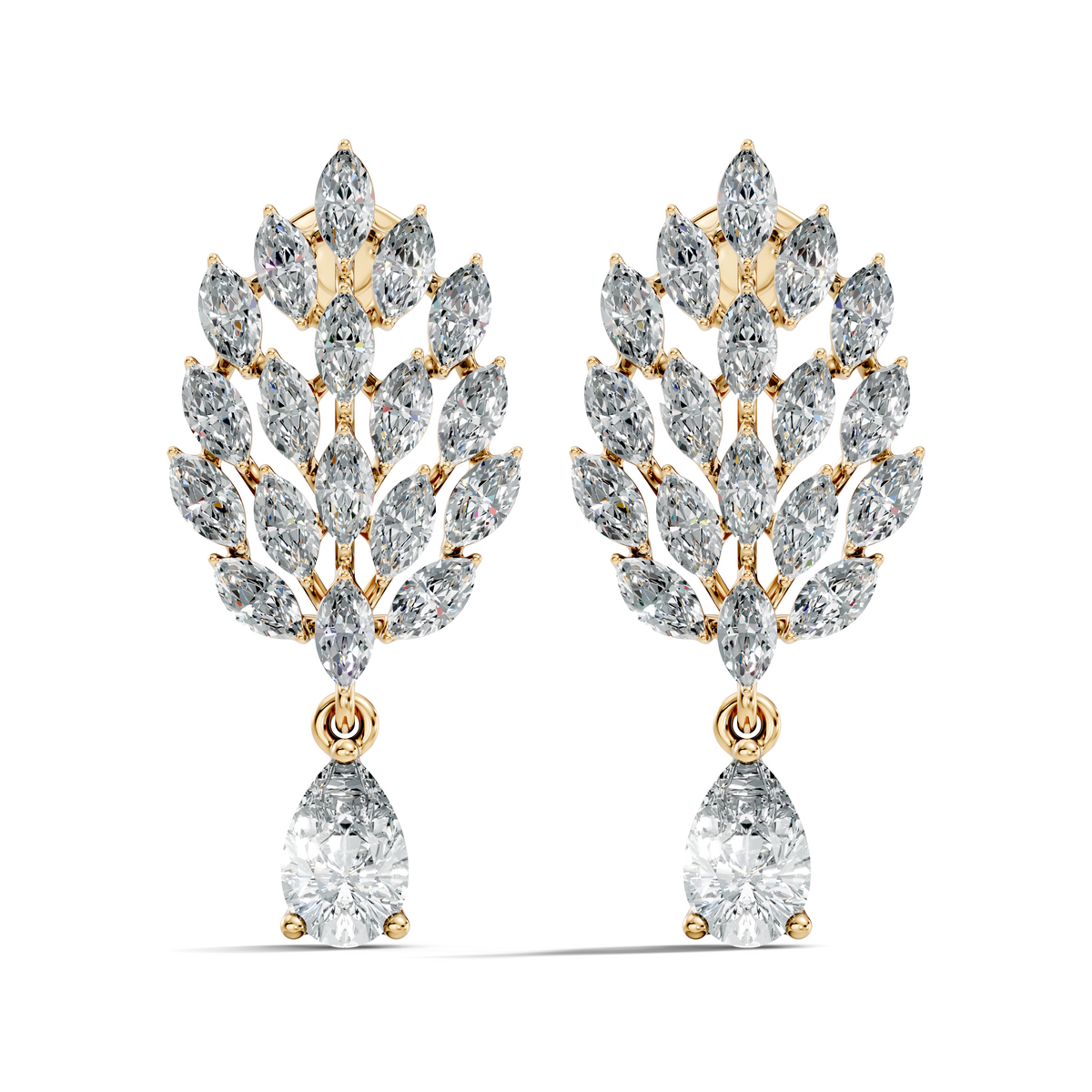 Marquise & Pear Shape 4.80 Ct 18k Solid Gold Sparkling Shinny  Vintage Style Party Wear Diamond Earrings - HIGHCARAT DIAMONDS