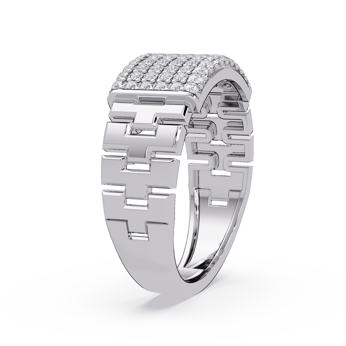 Micro Pave Lab Grown Diamond Block Ring - HIGHCARAT DIAMONDS