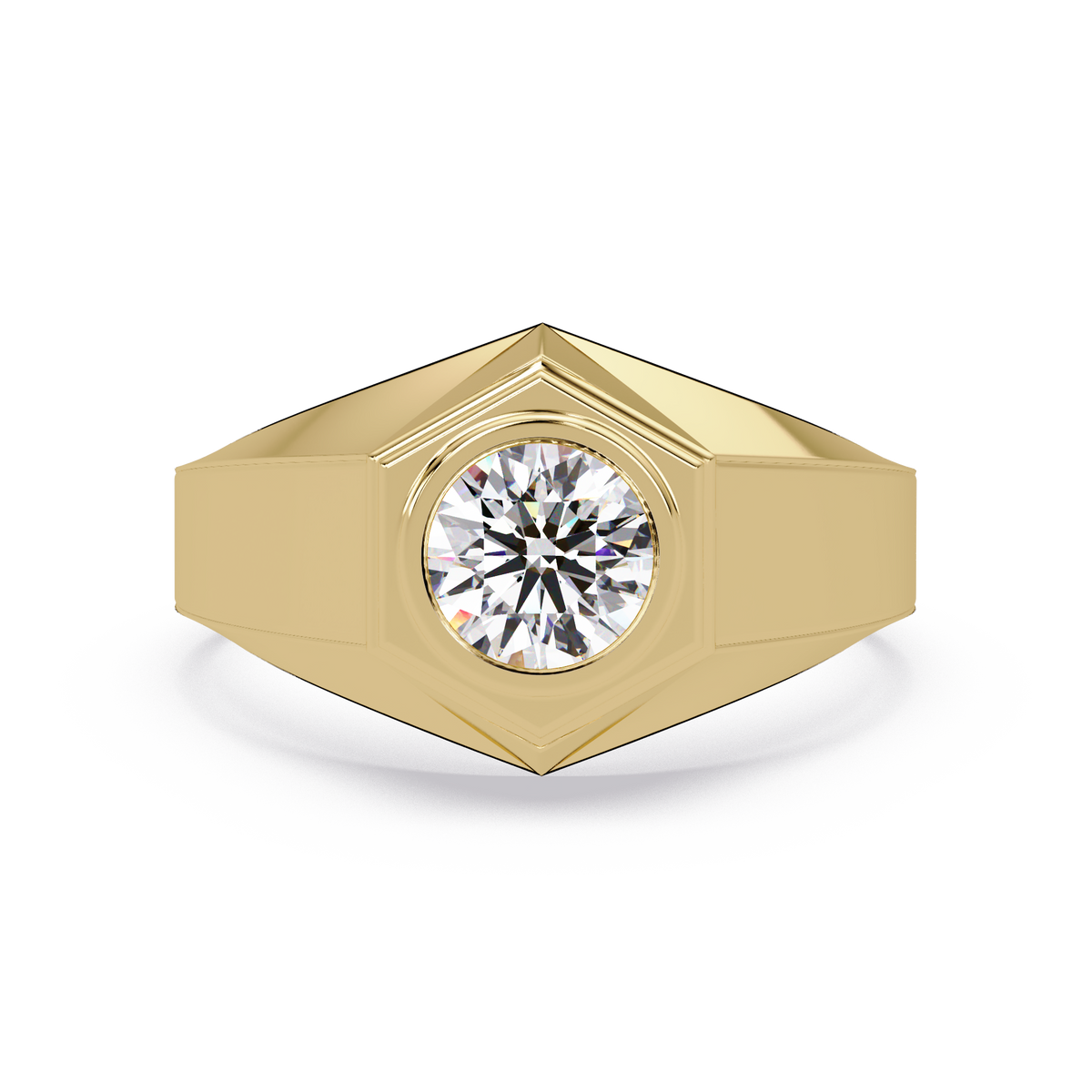 Minimalist Hexagon Lab grown Diamond Solitaire Signet Ring - HIGHCARAT DIAMONDS