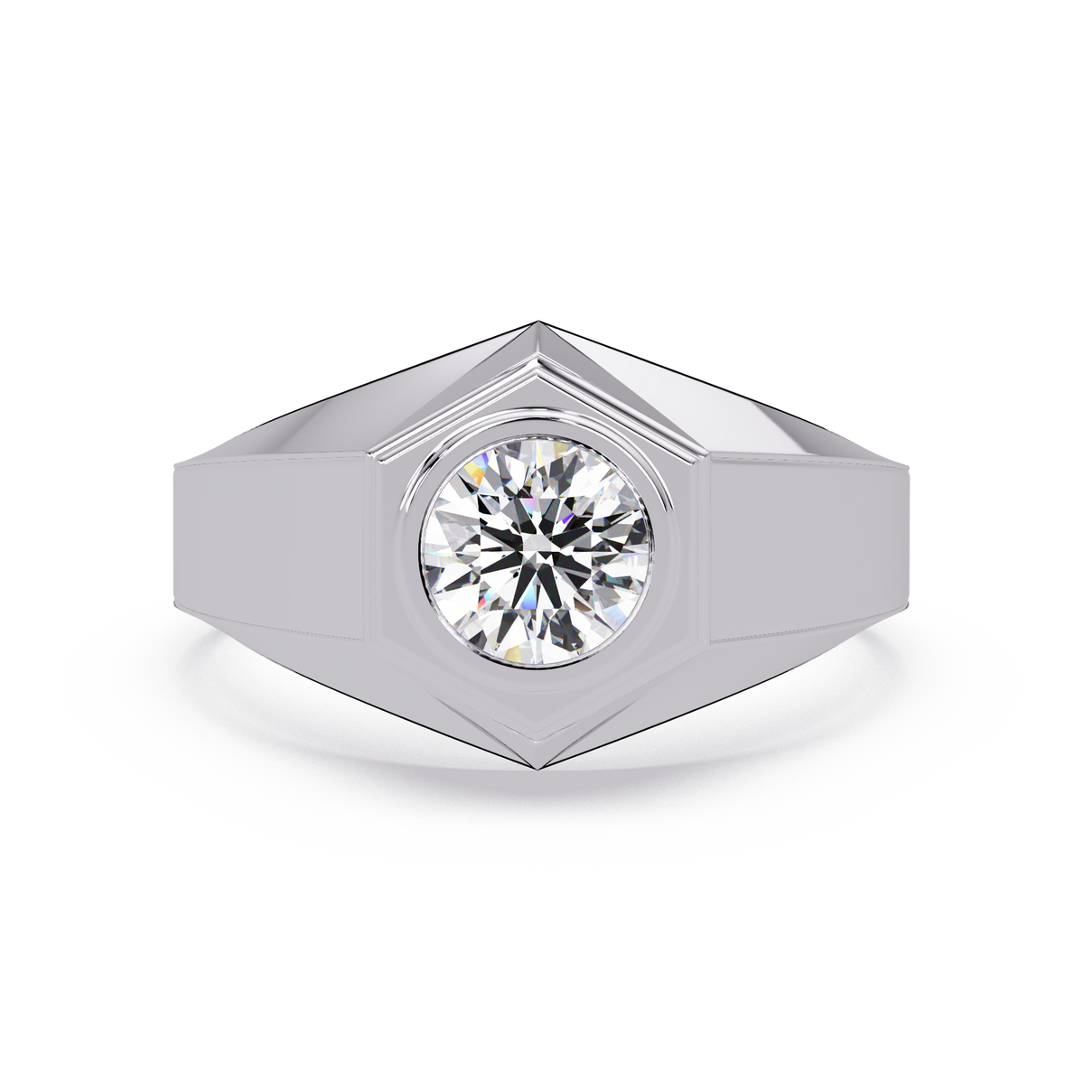Minimalist Hexagon Lab grown Diamond Solitaire Signet Ring - HIGHCARAT DIAMONDS