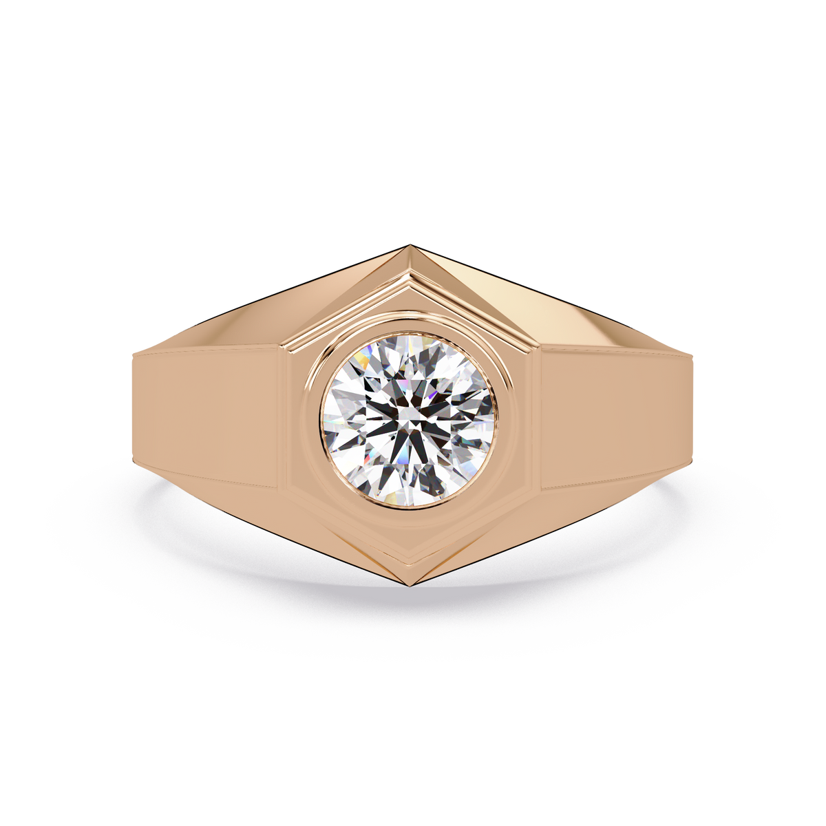 Minimalist Hexagon Lab grown Diamond Solitaire Signet Ring - HIGHCARAT DIAMONDS