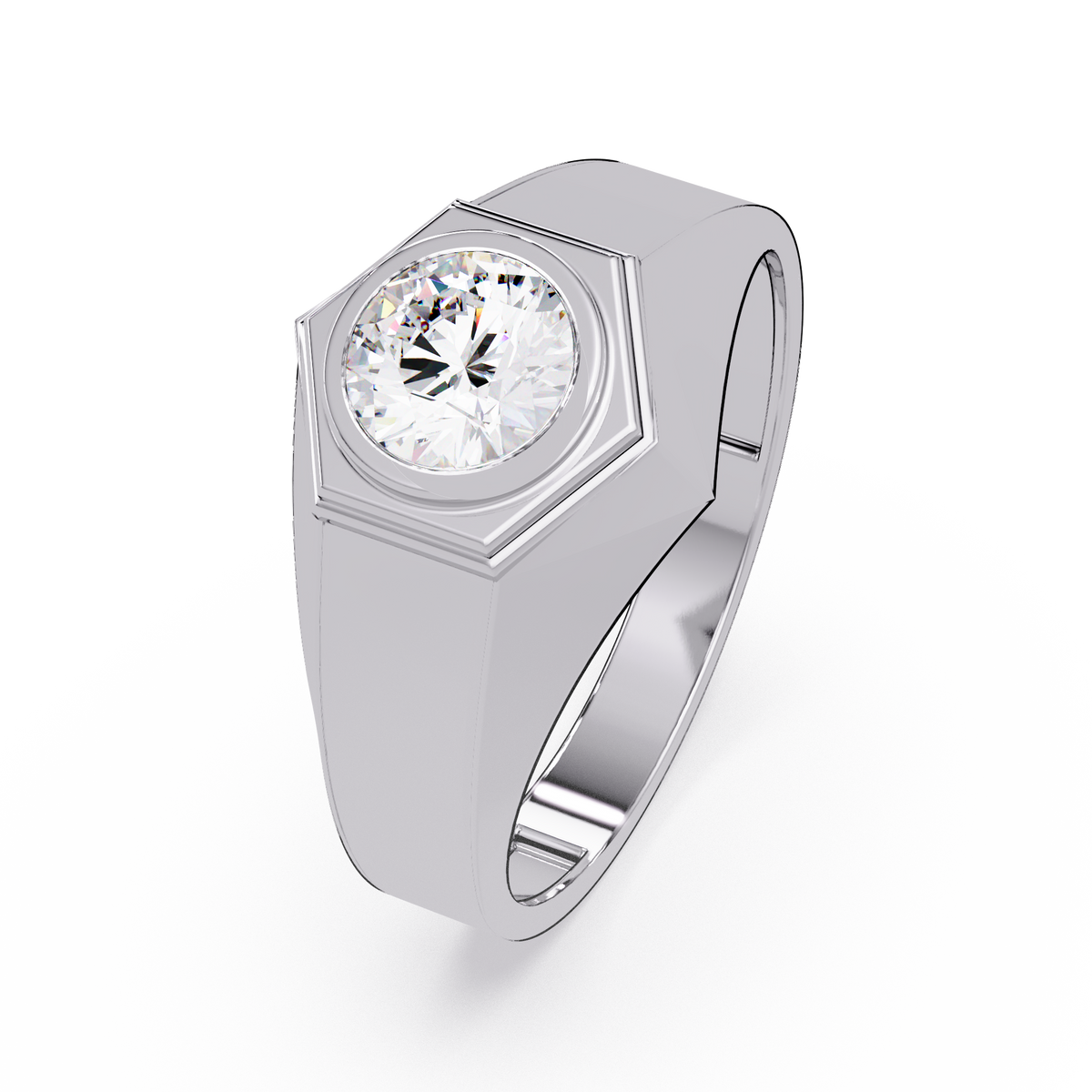 Minimalist Hexagon Lab grown Diamond Solitaire Signet Ring - HIGHCARAT DIAMONDS