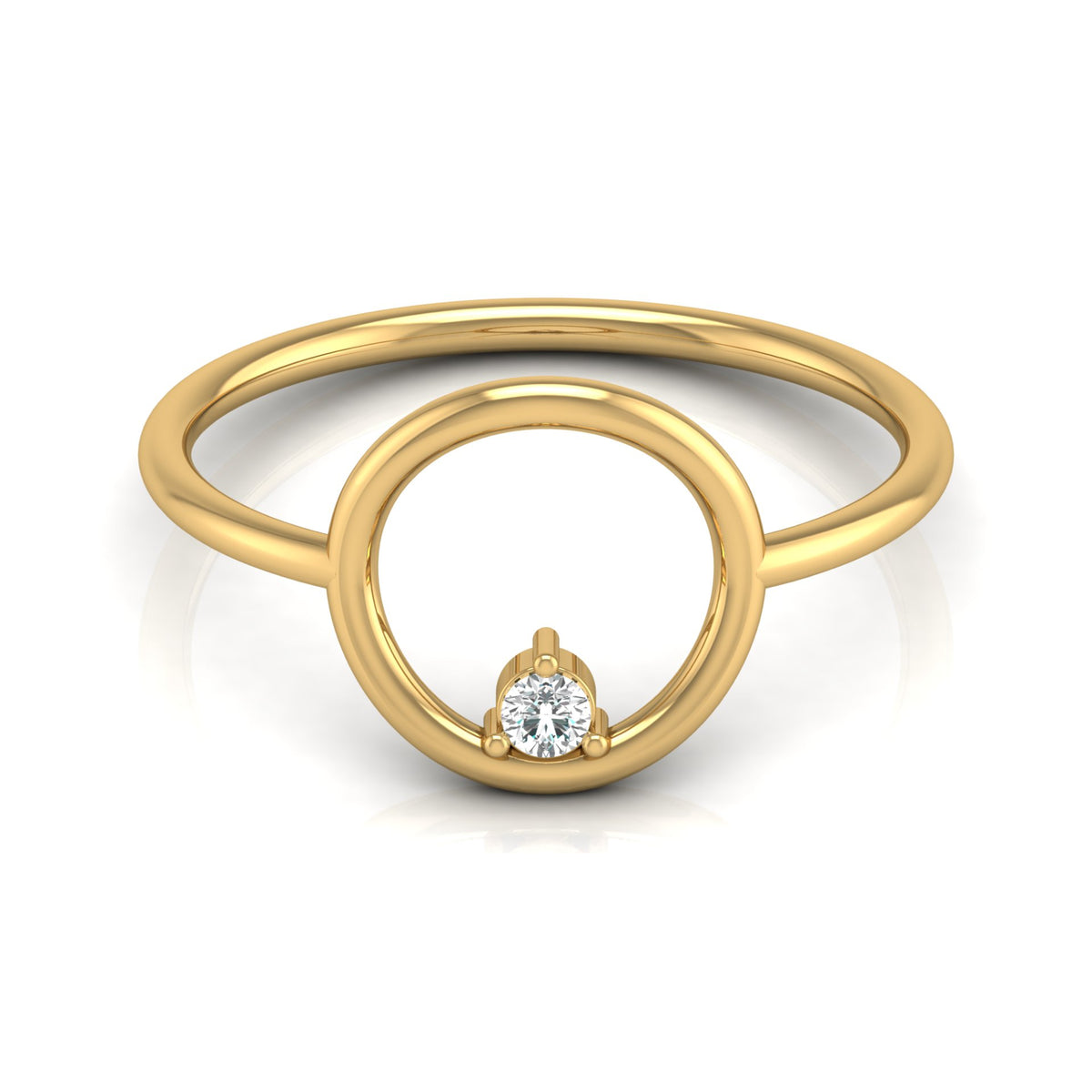 Front view of round cut lab grown diamond minimalist ring