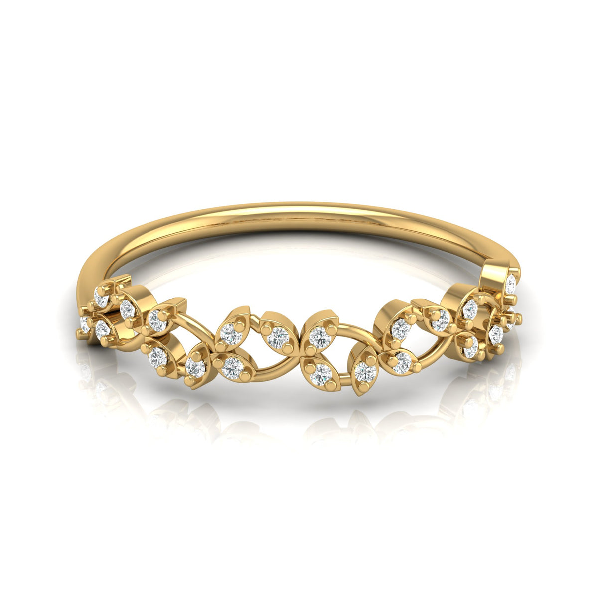 Minimalist  Round Diamond Leaf Ring Band  Nature-Inspired Dainty Band In 14K Solid Gold - HIGHCARAT DIAMONDS