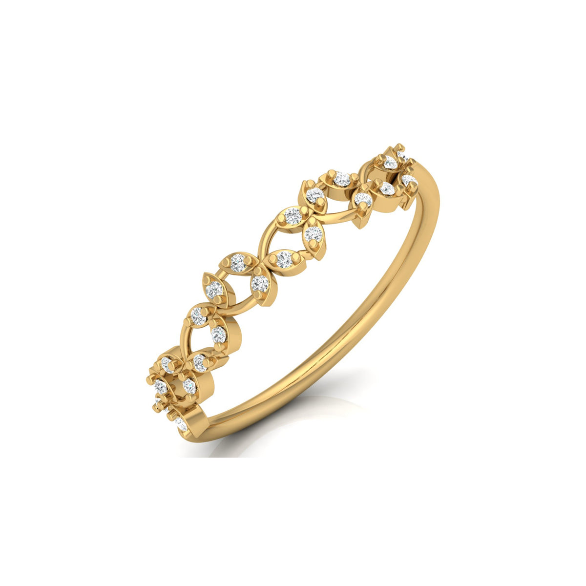 Minimalist  Round Diamond Leaf Ring Band  Nature-Inspired Dainty Band In 14K Solid Gold - HIGHCARAT DIAMONDS